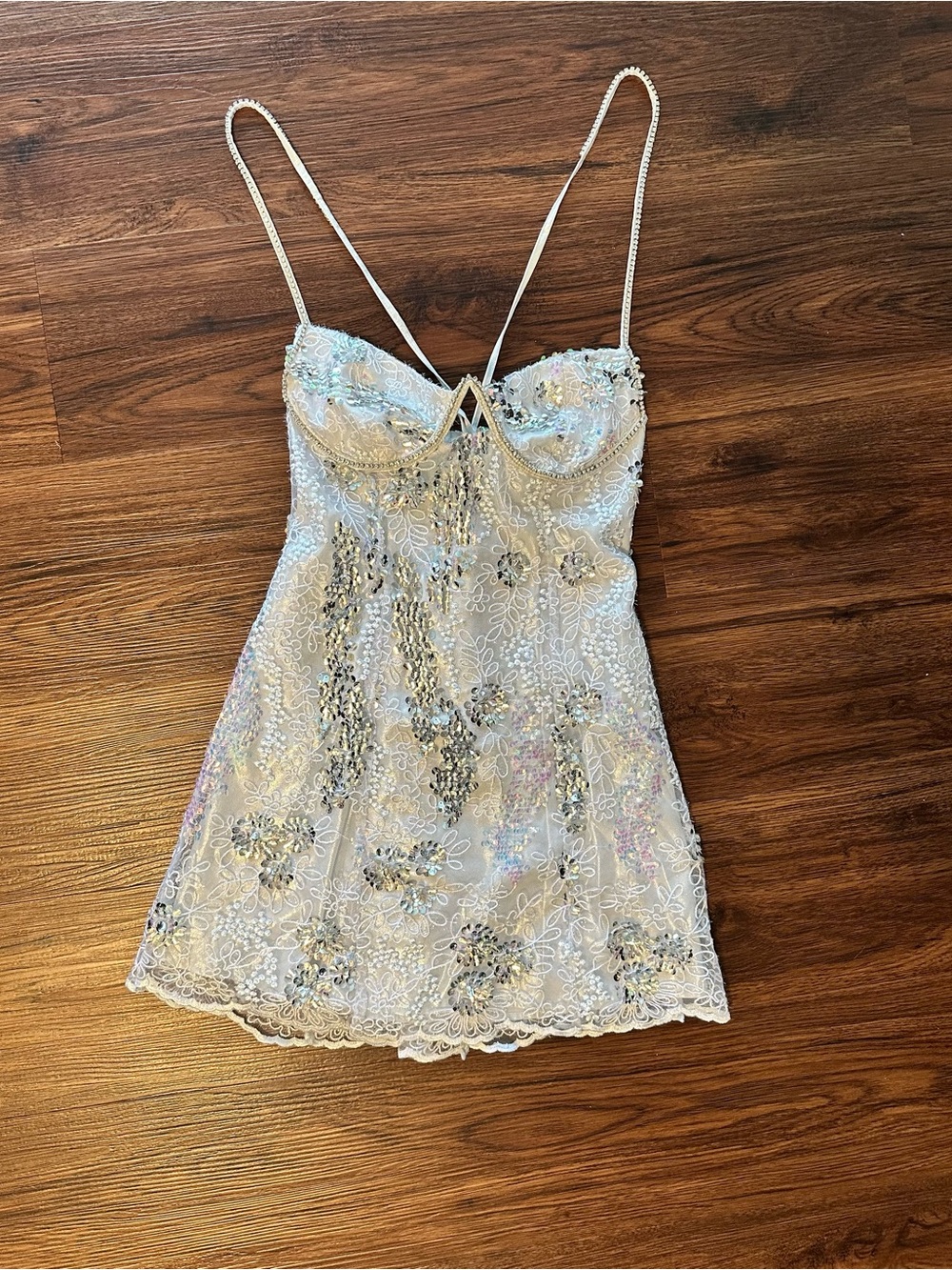 For Love & Lemons Iridescent White Lace Mini Dress